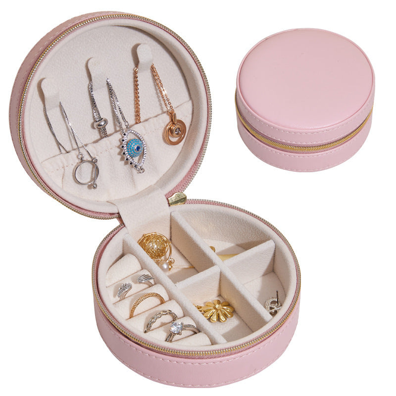 Travel Portable Leather Round Jewelry Box