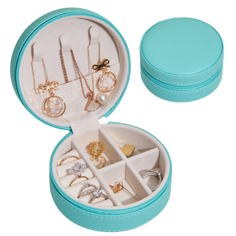 Travel Portable Leather Round Jewelry Box