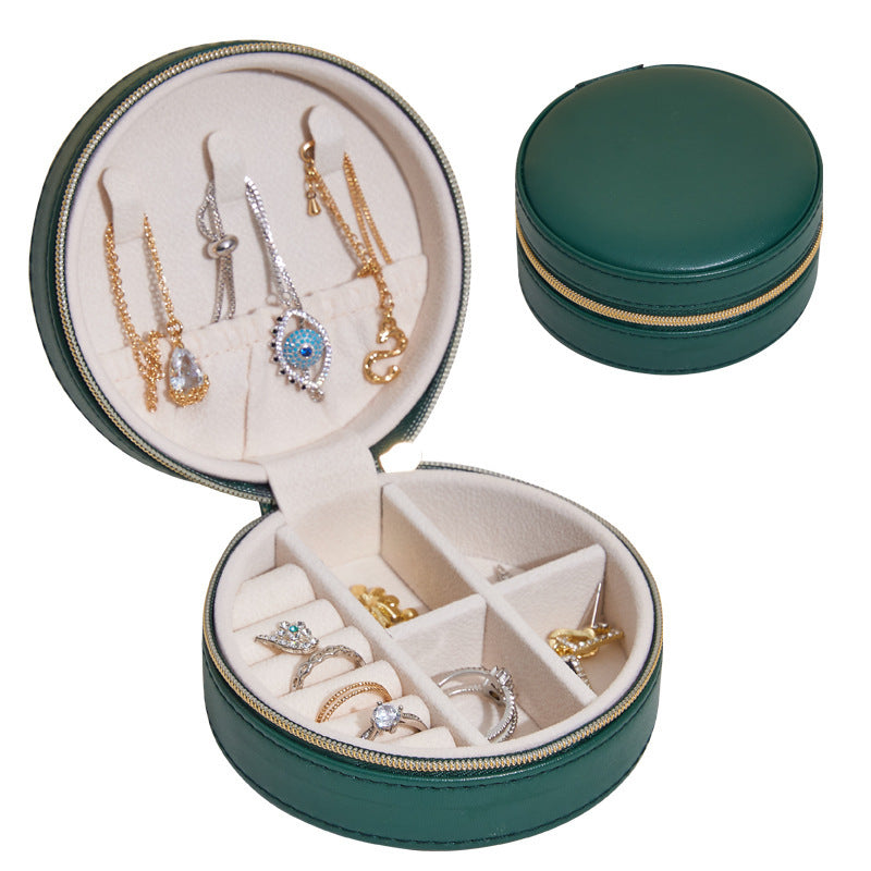 Travel Portable Leather Round Jewelry Box