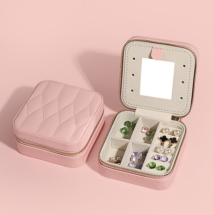 Portable double-layer zipper jewelry box