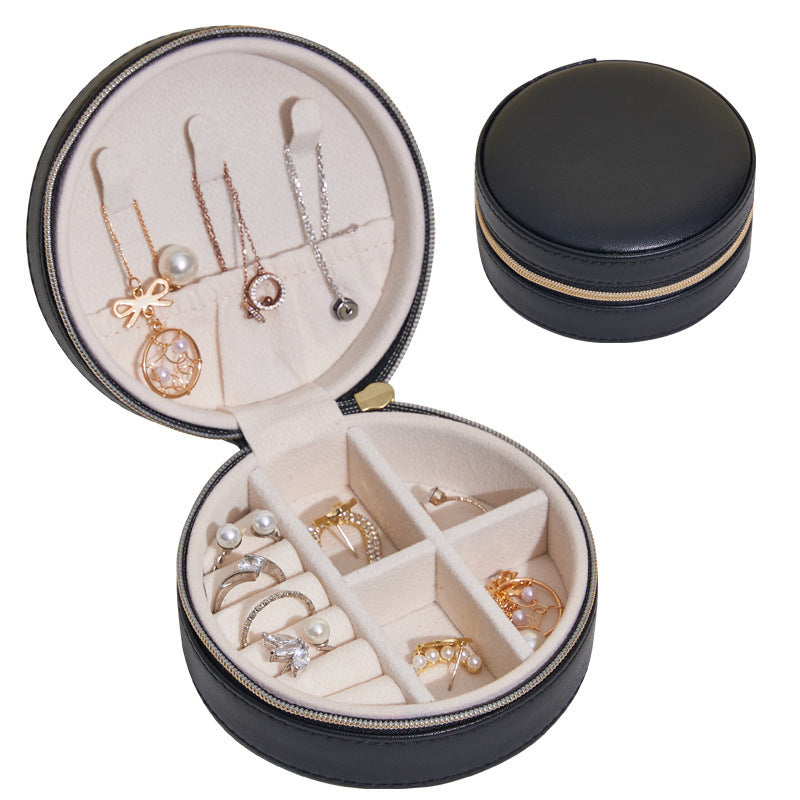 Travel Portable Leather Round Jewelry Box