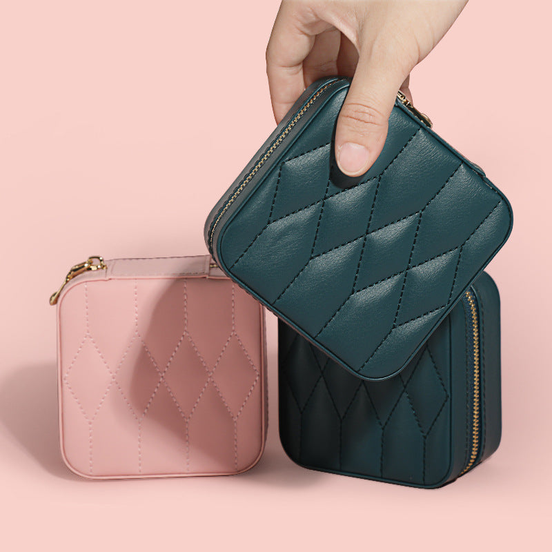 Portable double-layer zipper jewelry box
