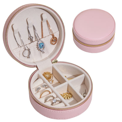 Travel Portable Leather Round Jewelry Box