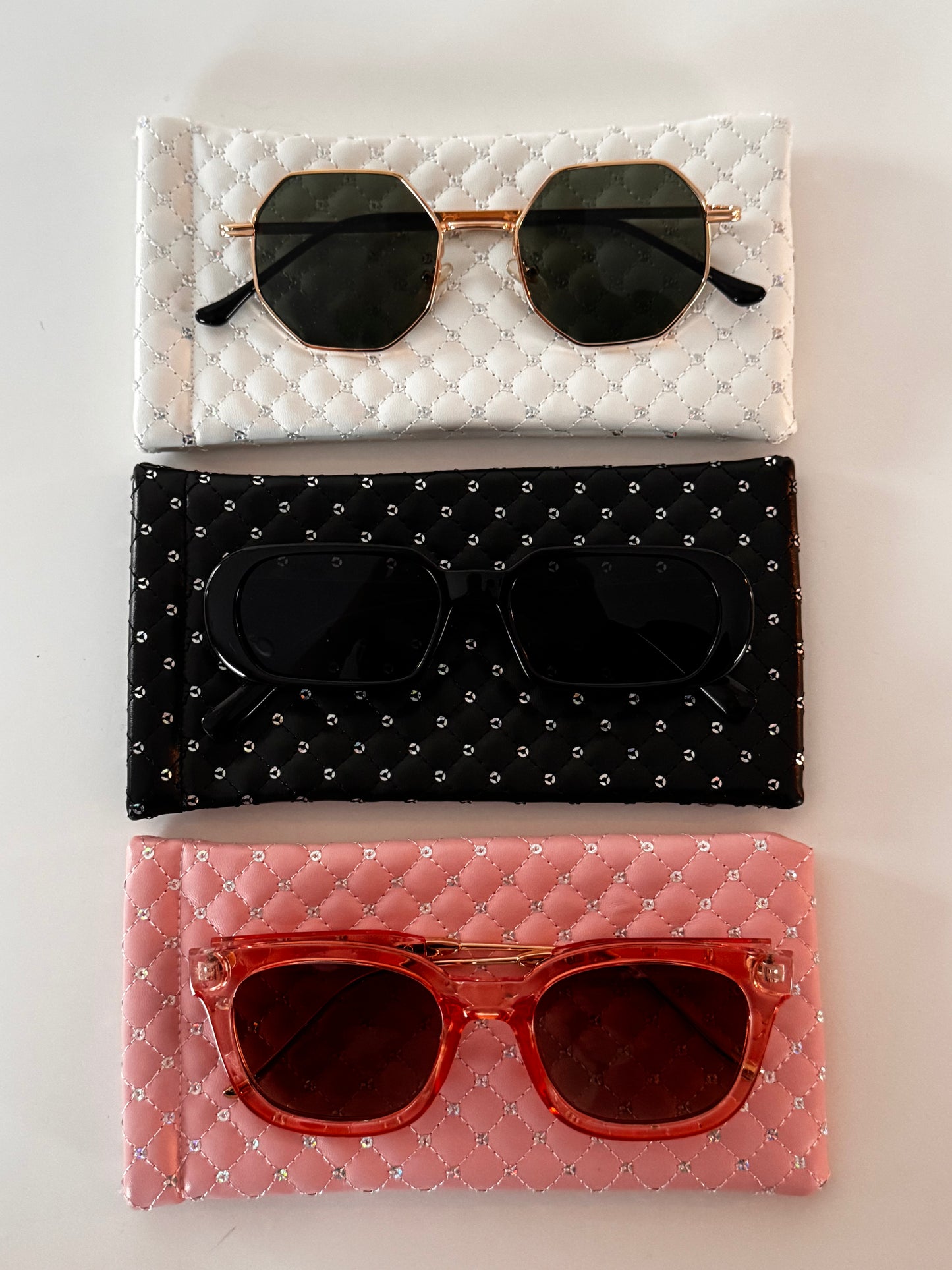 Diamond luxe quilted sunglasses case