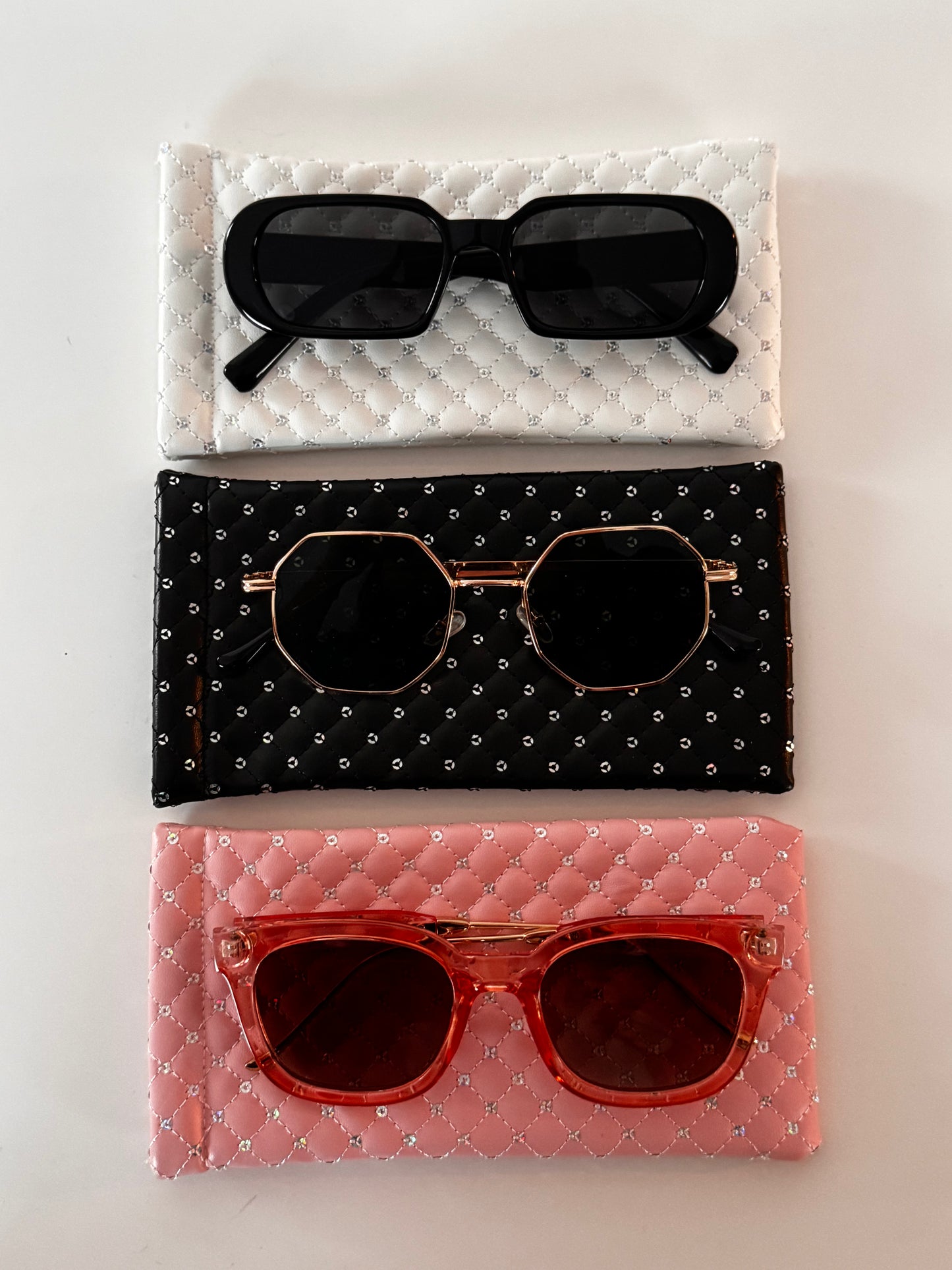 Diamond luxe quilted sunglasses case