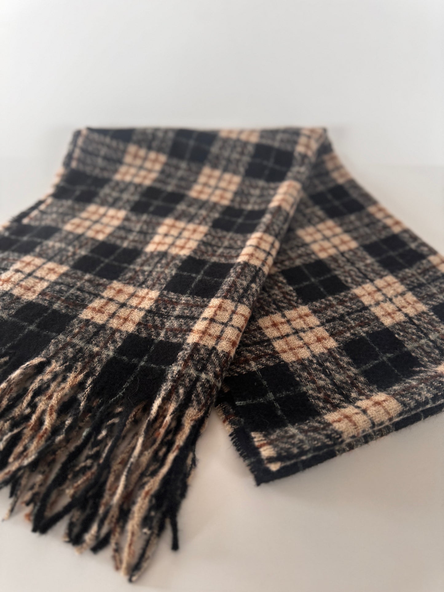 Plaid Black and Beige Scarf