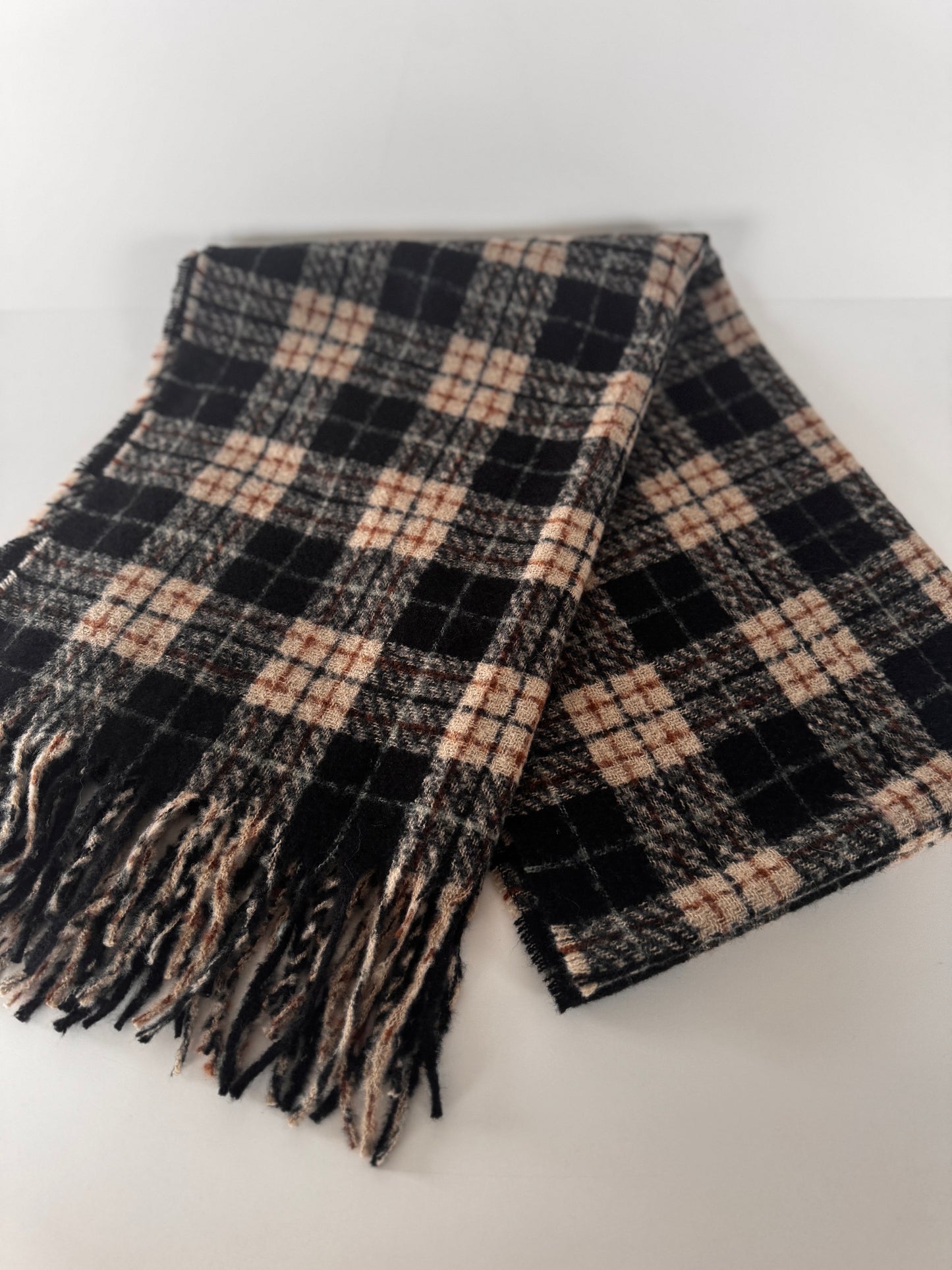 Plaid Black and Beige Scarf