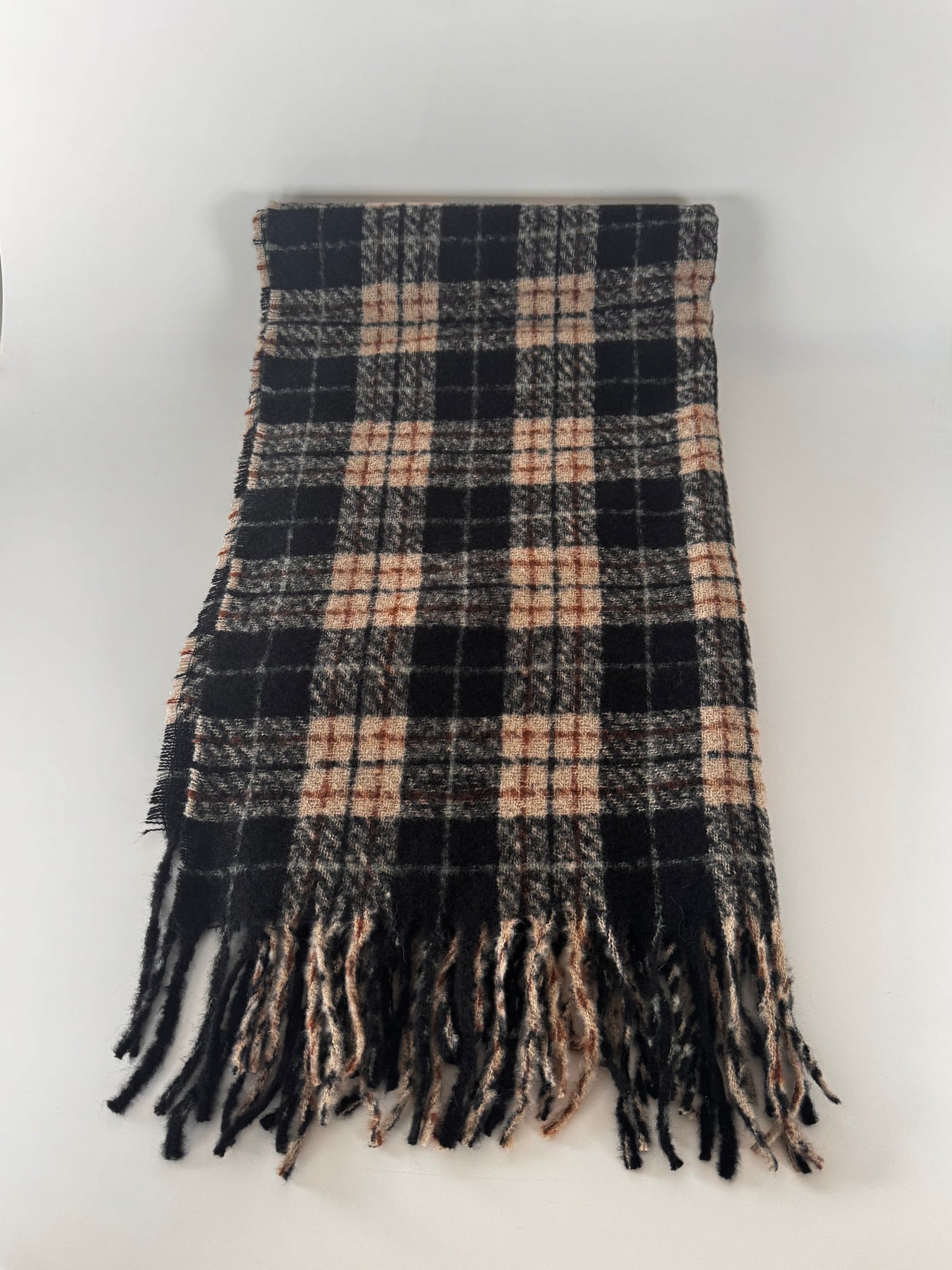 Plaid Black and Beige Scarf