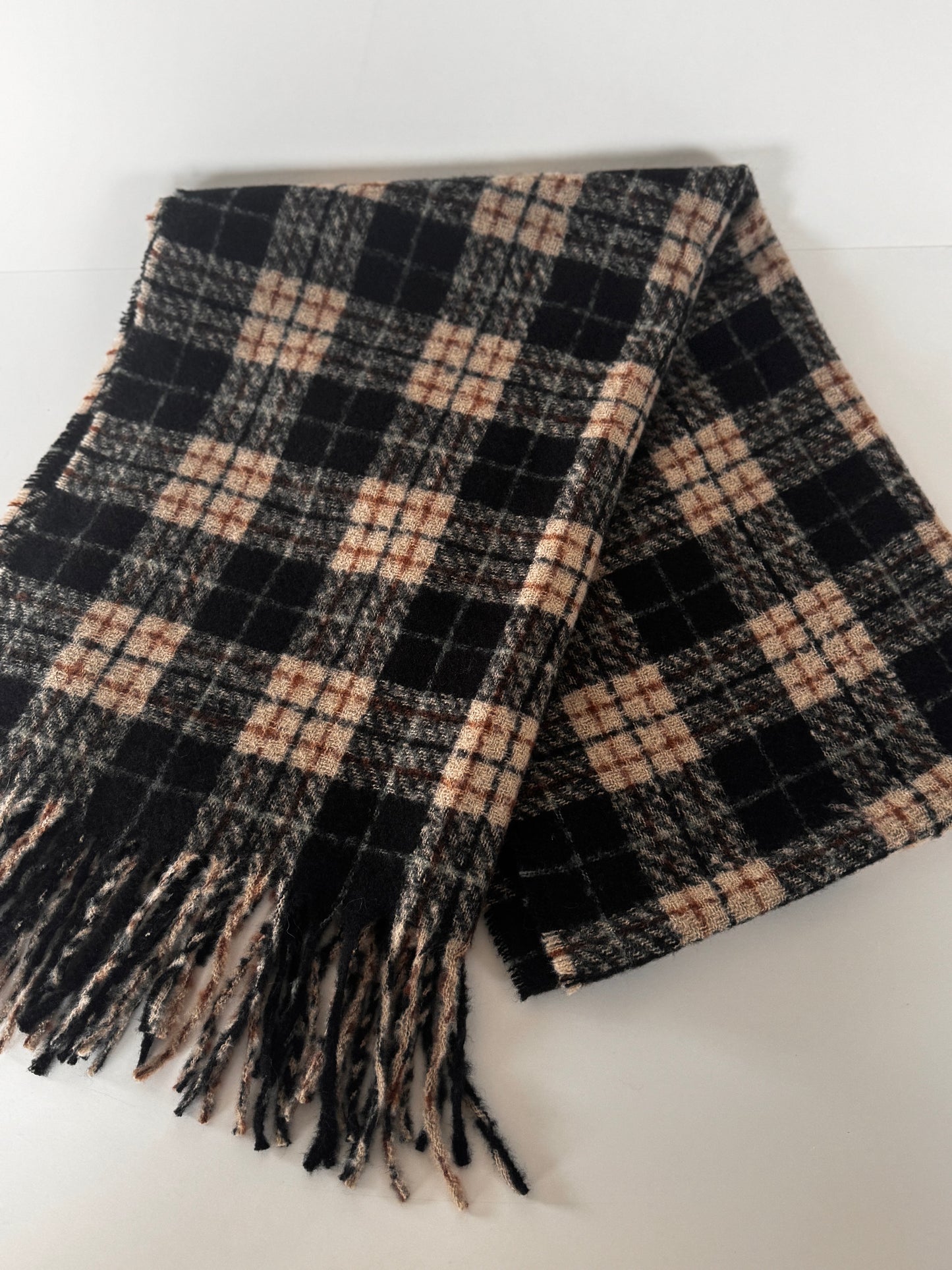 Plaid Black and Beige Scarf